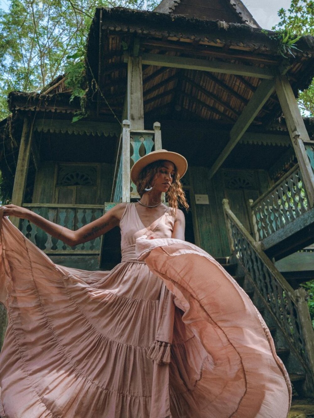 AYAsacredwear Boho Bridesmaid Dress Bohemian Light Pink Greek Goddess